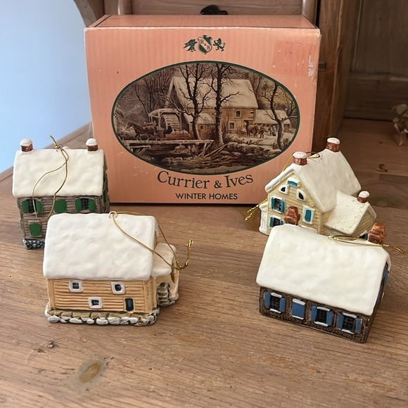 Currier & Ives Winter Homes Ornaments Set of 4 1987 Harry Peters - Picture 2 of 10